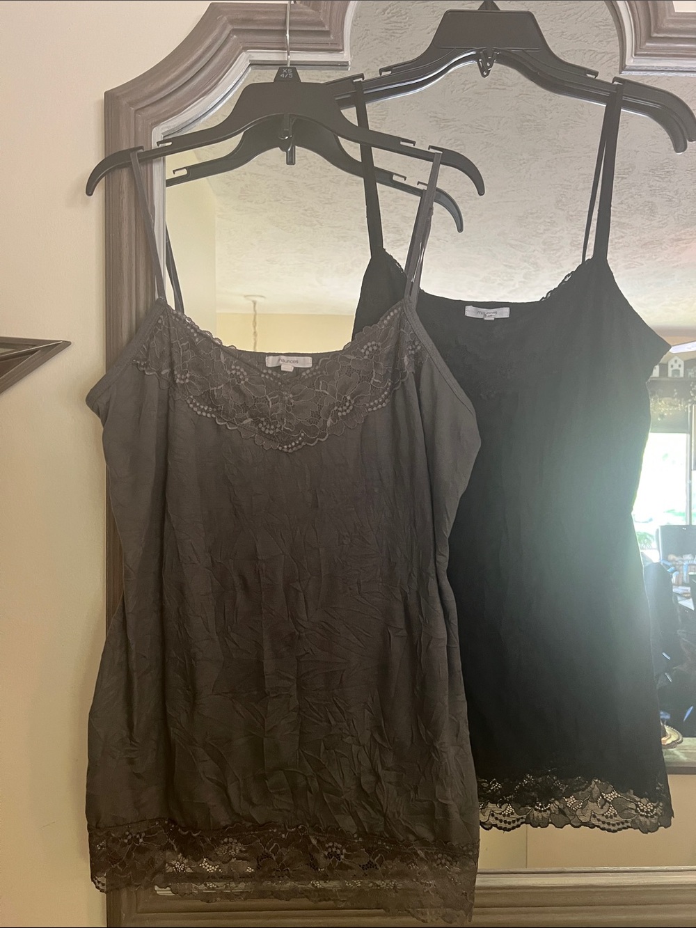 Maurices pair of Lace-Trim Camisoles in Black and Charcoal